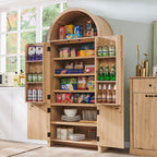 IFGET 71" Tall Arched Kitchen Pantry, Modern Fluted Storage Cabinet,Natural | Wooden Pantry Cabinet with Doors, 3 Adjustable Shelves, 6 Door Shelves, Organizer, Versatile Cupboard for Kitchen, Bathroom