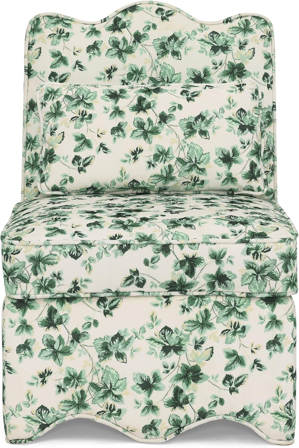 Ball & Cast Flannel Upholstered Armless Chair, Classic American Style Flower Design Fabric Dining Chair, Comfy Farmhouse Accent Chair with Padded Seat and Backrest for Living Room Kitchen, Green