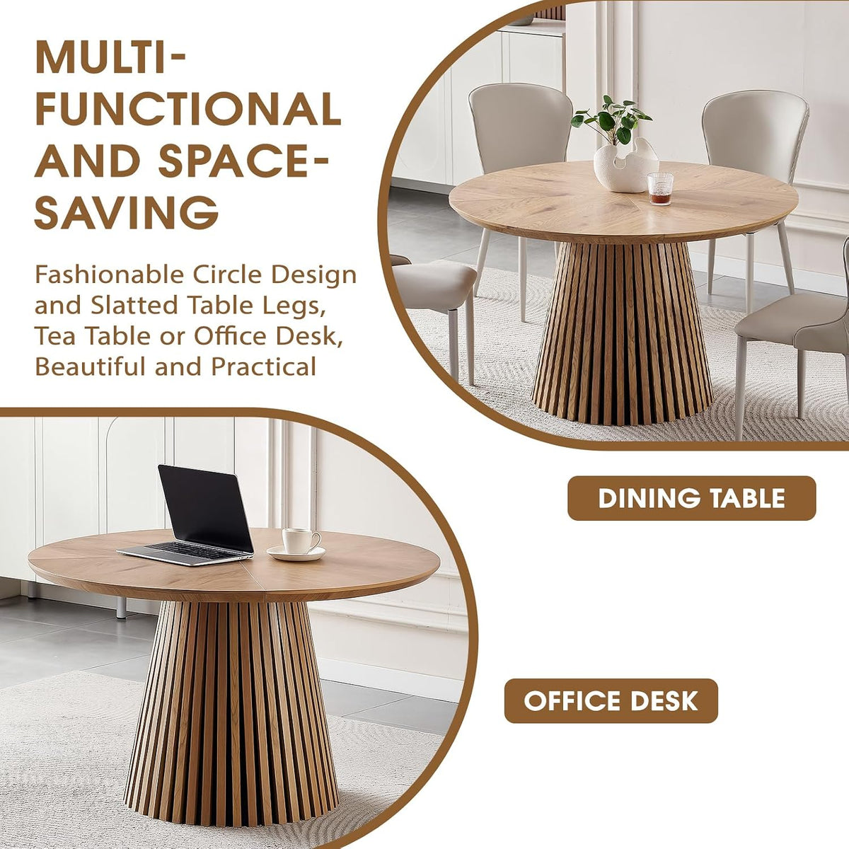 47.24'' Round Dining Table Wooden Circle Kitchen Dinner Table for Dining Room Living Room, Easy Assembly, Wood