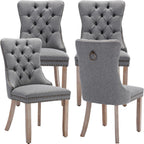 Grey Mid Century Modern Dining Chairs Set of 4, Linen Upholstered Kitchen & Dining Room Chairs with Nailhead Trim & Solid Wood Legs, Elegant Sillas De Comedor (Grey, 4 Pcs)