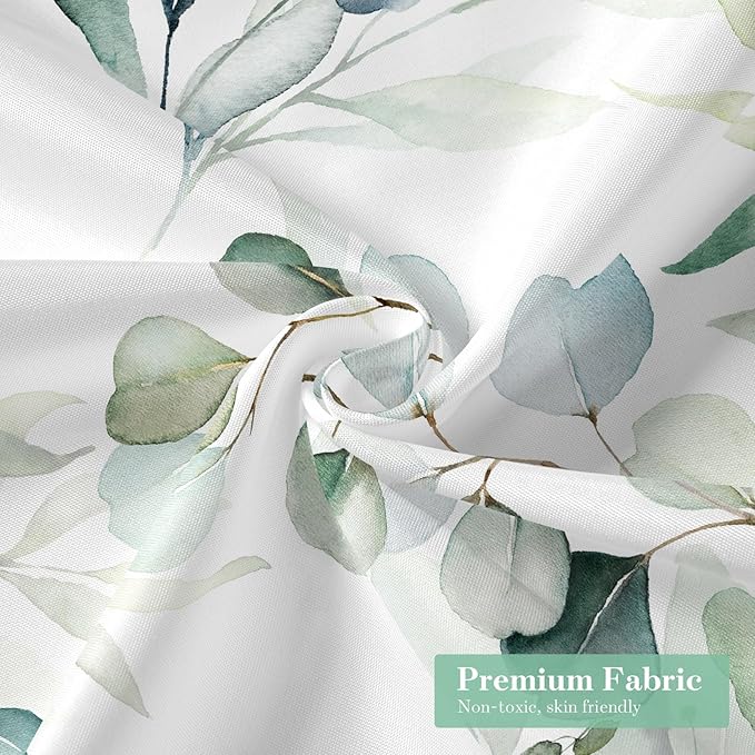 MitoVilla Sage Green Extra Long Shower Curtain 72 x 84, XL Spring Floral Fabric Cloth Shower Curtains for Chic Modern Bathroom Decor, Summer Watercolor Eucalyptus Leaf Shower Curtain