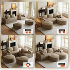 108" U-Shaped Couches for Living Room,Comfy Fluffy Cloud Sectional Couch with Curved Ottoman, Modern Plush Corduroy Deep Seat Modular Sectional Sofa for Small Spaces, Light Brown
