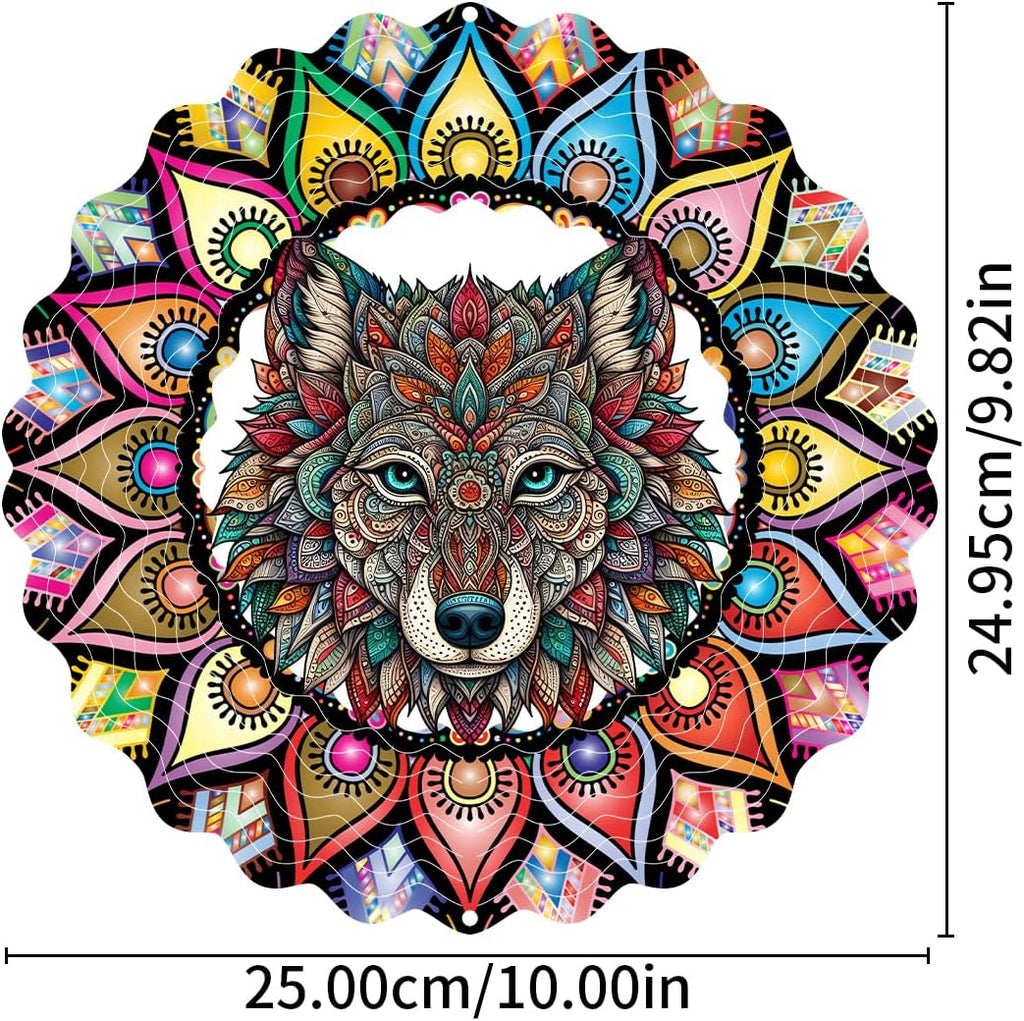 Hanging Wolf Wind Spinner for Outdoor Indoor 3D Stainless Steel Wind Sculptures 10 Inch Cool Animal Metal Wind Spinner for Yard Garden Living Room Zoo Great Gift for Women Friend