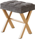Royal Windsor Vanity Stool,Small Makeup Chair with Metal X Legs | Square Foot Stool,Modern Vanity Chair,Upholstered Vanity Seat for Entryway,Bedroom and Living Room,Dark Grey+Yellow