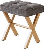 Royal Windsor Vanity Stool,Small Makeup Chair with Metal X Legs | Square Foot Stool,Modern Vanity Chair,Upholstered Vanity Seat for Entryway,Bedroom and Living Room,Dark Grey+Yellow