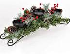 20 Inch Christmas Candle Holder Centerpiece with 3 Candle Holders, Pine Cones, Red Berry Table Accent for Festival Home Decoration