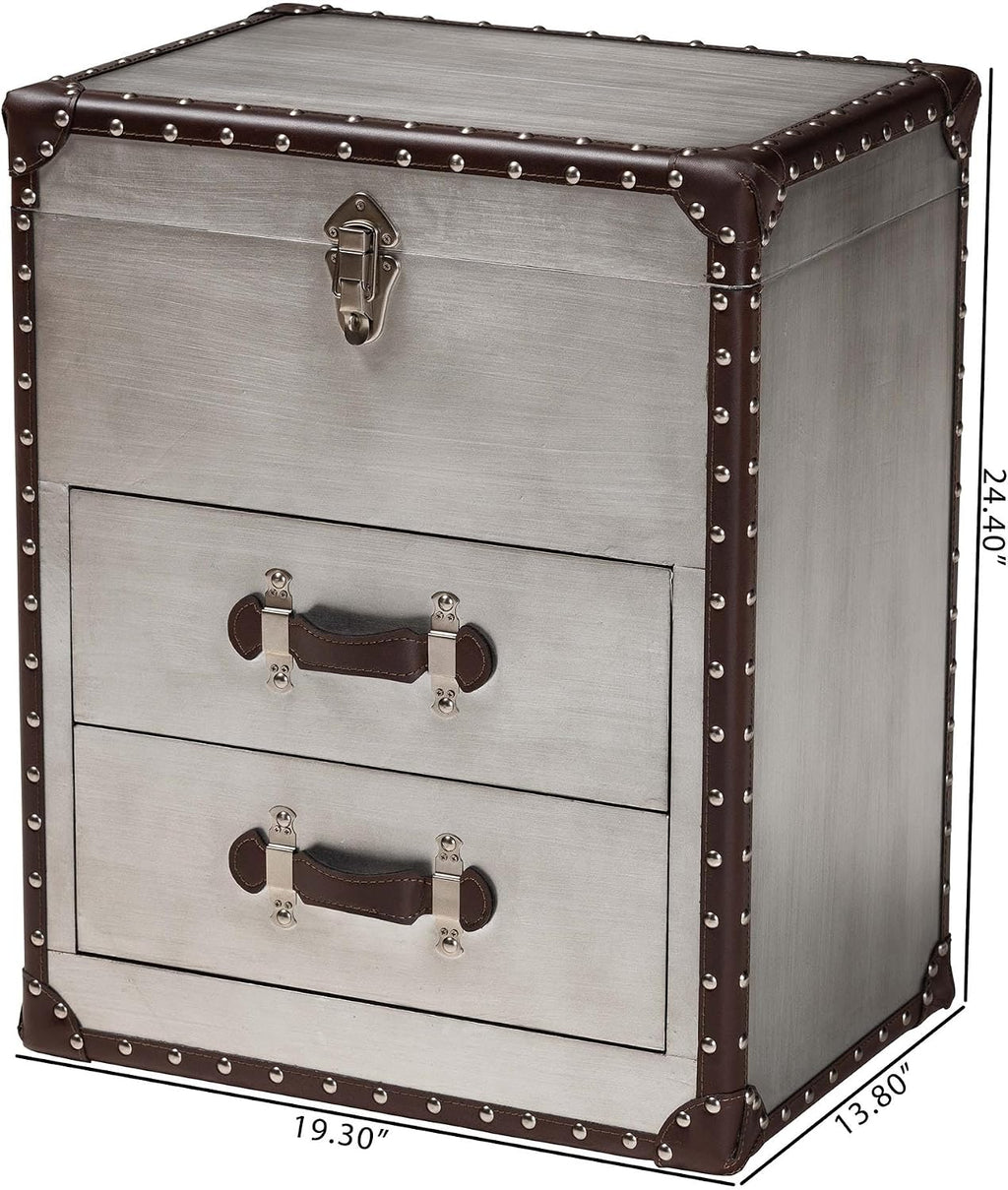 Baxton Studio Calidore Vintage Silver Metal 2-Drawer End Table
