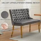 Velvet Upholstered Dining Bench with Back, 45.6'' Tufted Loveseat Bench with Gold Stainless Steel Legs, Mid-Century Modern Banquette Seating for Dining Room, Kitchen, Entryway, Gray