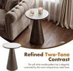 Hyfirm Black Brass Pedestal End Table with Faux White Marble Top, 16x16x23 Round Side Drink Table for Living Room, Vintage Industrial Metal Stand for Couch & Accent Chairs in Small Spaces