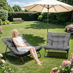 Outdoor & Indoor Oversized Rocking Chairs Set of 2 with Thick Cushions | Metal Frame, Papasan Style, Great for Living Room, Patio, Porch, Garden, Backyard