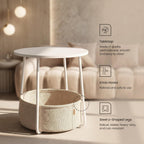 Nordic Minimalist Round Side Table with Reinforced U-Shaped Steel Frame, High-Strength Particleboard Top and Wrinkle-Resistant Double-Layer Polyester Fabric Storage Basket