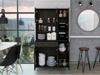 Kitchen Pantry Cabinet, Two Open Shelves, One Drawer, Multiple Cabinets, Black