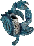 Crab Wine Bottle Holder, 8 Inch Turquoise Resin with Coral-Look Center | Raised Claws, Shell Ridges, Textured Legs, Distressed Whitewashed Finish, Open Center for Angled Display