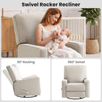 Harkawon Swivel Rocker Recliner Chair, Glider Rocker Recliner, Beige