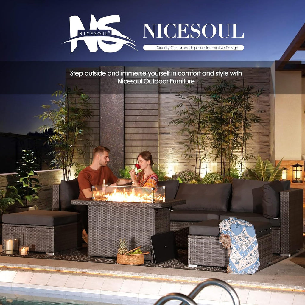 NICESOUL Modern Luxury All-Weather Outdoor Wicker Ottoman Set of 2, 500 Lbs Alloy Steel Frame Footrest, Comfortable Wide Deep Seat 2-Piece Rattan Foot Stool with Padded Cushion for Patio, Dark Gray