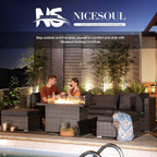 NICESOUL Modern Luxury All-Weather Outdoor Wicker Ottoman Set of 2, 500 Lbs Alloy Steel Frame Footrest, Comfortable Wide Deep Seat 2-Piece Rattan Foot Stool with Padded Cushion for Patio, Dark Gray