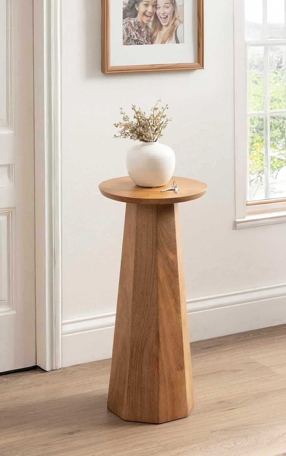 Kate and Laurel Hemingson Modern Mango Wood Round Drink Table, 10 x 10 x 22, Natural Wood, Mid-Century Circle Pedestal Table for Use as Bedroom Nightstand, Indoor Plant Stand, or Living Room Accent