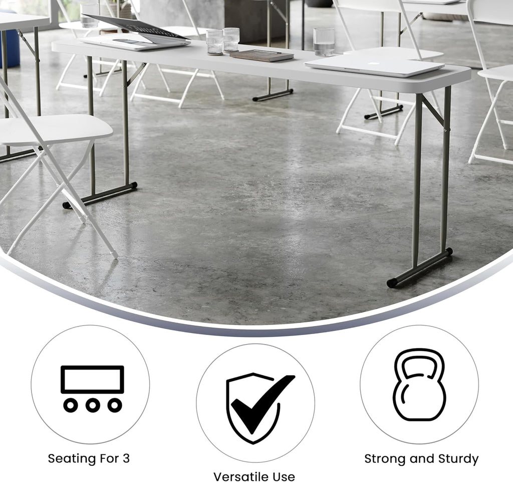 Flash Furniture 6 ft Plastic Folding Training Table, Granite White | Durable Construction, Commercial Use