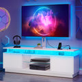 YITAHOME Modern TV Stand with Mount, Media Console with LED Light, White | Entertainment Center with 2 Storage Doors & Built-in Power Outlets for 75/70/65 Inch TVs for Living Room
