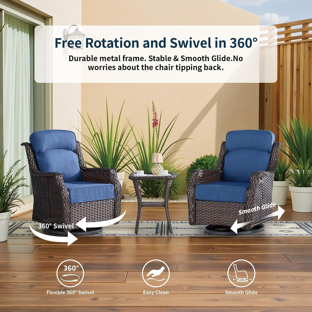 Outdoor Swivel Rocker Chair with 6" Thick Cushions | 6" ultra-thick cushions, 360° smooth swivel & rocking, ergonomic high back, rustproof frame, easy care