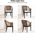 DUHOME Wood Rattan Arm Accent Chair Natural Wash/White Cushion Side Armchair Gianni Brown & Black Solid Living Room Chair for Living Room Bedroom Office Foyer Arm Chair