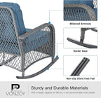 Patio Furniture Set 3 Pieces, Wicker Outdoor Rocking Bistro Set, Blue | VONZOY Outdoor Rocker Chairs with 4" Thick Cushions and Coffee Table for Porch, Backyard or Garden