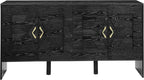 Mid Century Modern Sideboard Buffet Cabinet and TV Media Console 60 Inch with Geometric Pattern Adjustable Shelves Solid Wood Construction for Living Room Dining Room Kitchen (Black)