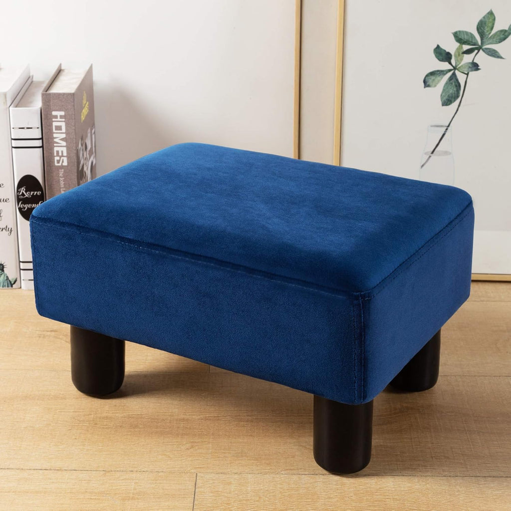 LUE BONA Small Foot Stool, Velvet Fabric Footrest Ottoman Stool with Non-Skid Plastic Legs, Rectangle Footstool Step for Couch, Desk, Office, Living Room, Navy
