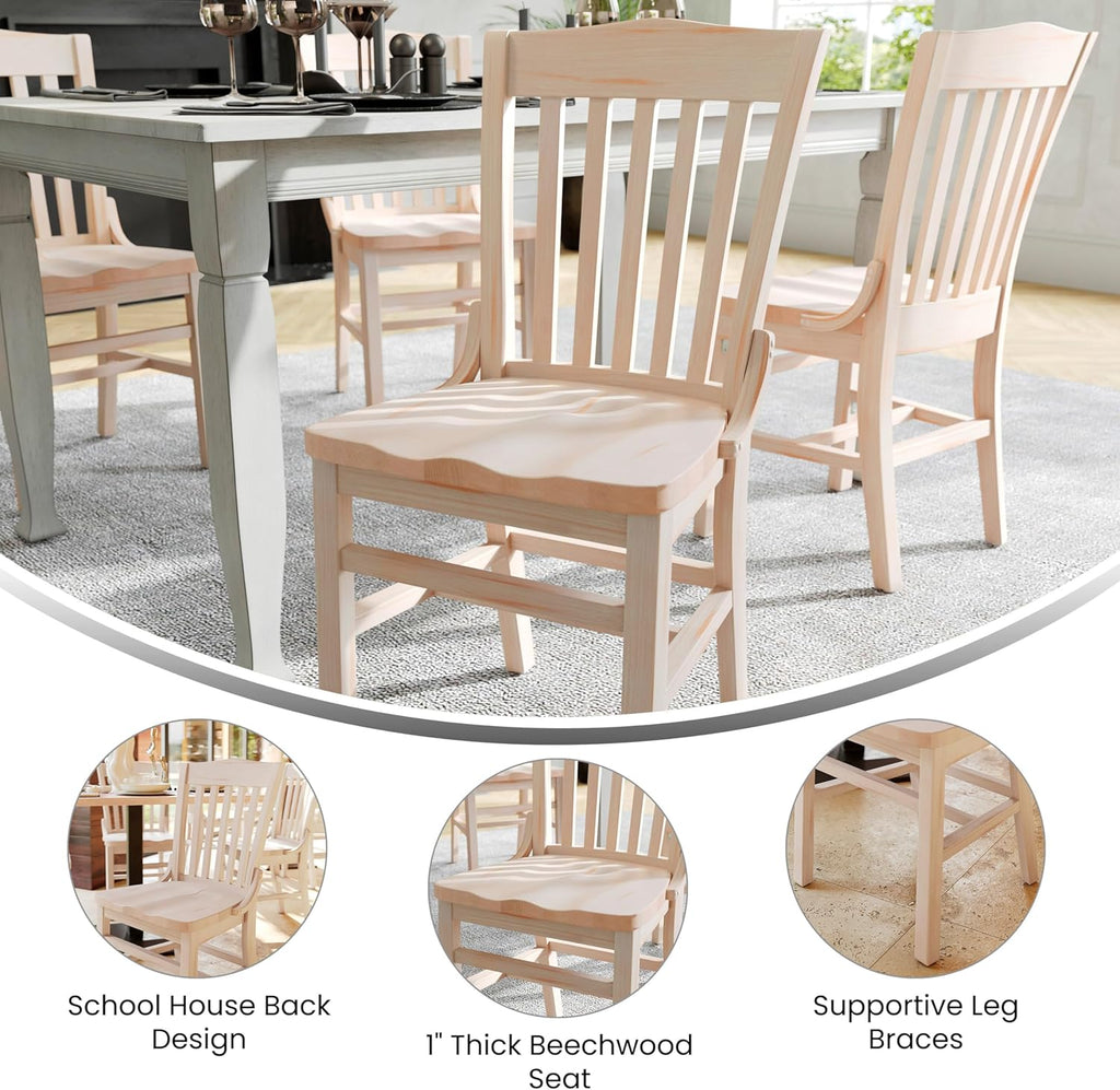 Flash Furniture Hercules School House Back Metal Restaurant Chair - Antique White Wood Seat - Black Frame