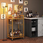 TUTOTAK Gold Bar Cart with 2 Mirrored Shelves, Wine Rack & Glass Holder | 2-Tier 17 Inch Wide Home Bar Serving Carts, Small Mobile Kitchen Shelf with 6 Hooks, Gold BC01BB031M