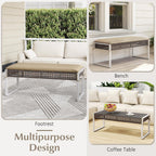 RELAX4LIFE Wicker Outdoor Ottoman Footstool - Rattan Patio Foot Rest for 2 w/Soft Cushion & Metal Frame, Multipurpose Coffee Table, 43’’ Seating Bench, Foot Stool for Garden Porch Backyard (1)