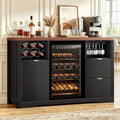 Coffee Bar Cabinet with Mini Fridge Space, 53"Wine Cabinets with Storage | Wood Fluted Liquor Cabinet with Storage Drawer, Wine Rack,Glass Holder for Home, living Room,20"D x 53"W x 39.4"H-Black