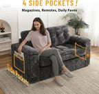 Loveseat Sofa for Living Room, Small Cloud Couch with Double-Density Foam Support, Removable Washable Corduroy Cover & 4 Pillows, Comfy Floor Sofa, Compact Couch for Small Spaces, Dark Grey