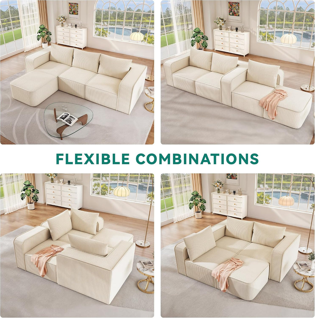 YITAHOME Oversized Cloud Couch Sectional Sofa for Living Room | Modular L-Shaped Corduroy Sofa with Chaise Lounge, Deep Seat Convertible Couch, Compressed No Assembly,Beige