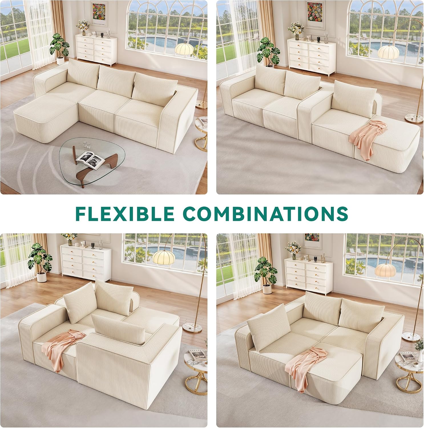 YITAHOME Oversized Cloud Couch Sectional Sofa for Living Room | Modular L-Shaped Corduroy Sofa with Chaise Lounge, Deep Seat Convertible Couch, Compressed No Assembly,Beige