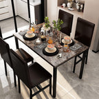 AWQM 5 Piece Dining Table Set for 4,Faux Marble Kitchen Table and Chairs for 4, Modern Dining Room Table with 4 Chairs,Dinner Table Set for Small Spaces, Brown