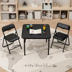 IDEALHOUSE Boys and Girls Folding Table and Chairs Set of 3, Portable Table and Chair with Pu Soft Cushion,Suitable for Eating,Reading and Playing (Black)