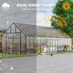 CDCASA 32x10x10 FT Greenhouse for Outdoors, Easy Assembly Large Thicker Aluminum Heavy Duty Polycarbonate Greenhouses Kit w/7 Windows, Outside Sunroom Walk-in Green House for Patio,Backyard