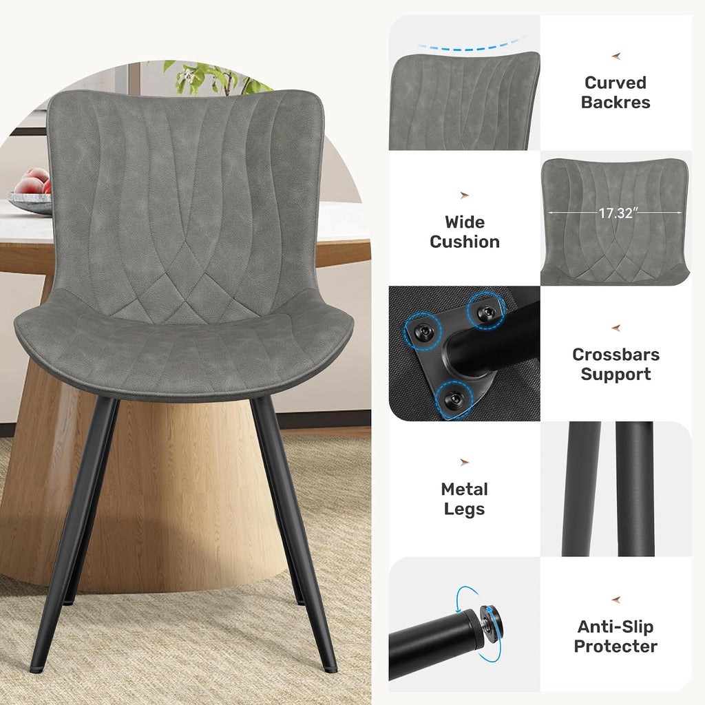 Dining Chair Set of 4 PU Leather Dining Room Chairs Upholstered Comfy Dining Chairs Modern Kitchen Armless Side Chair with Sturdy Metal Legs,Grey