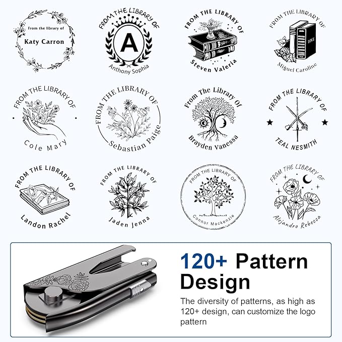 Book Embosser Personalized Custom Embosser Stamp Your Own Text or Logo Design for Books Business Cards Paper Documents Notebooks etc.