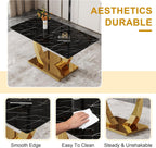 Modern Dining Table for 4/6, 63 Inch Faux Marble Dinner Table, Rectangular Kitchen Table, Easy Assembly Kitchen and Dining Room Table with Durable Frame, Scratch and Heat Resistant