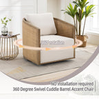 Anwick Brown Swivel Barrel Chair & Rattan Accent Chair, Modern Club Chair, Small Chair, Corner Chairs & Reading Chair for Bedroom, Living Room, Reading Nook, Adults (Beige Boucle)