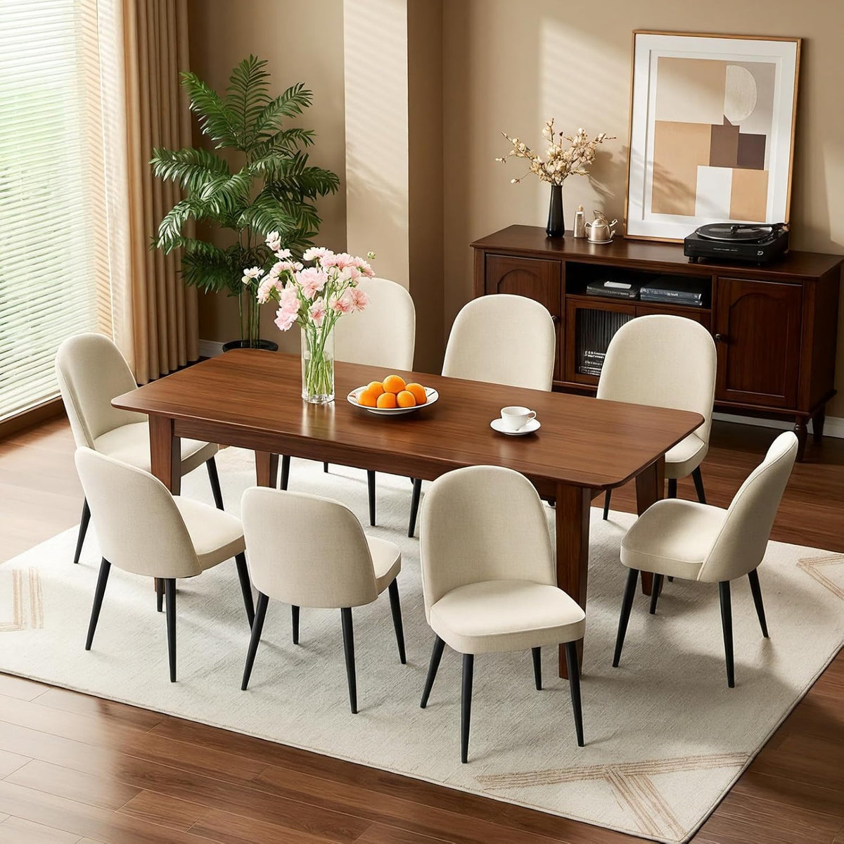 Upholstered Dining Chairs Set of 6, Comfortable Chenille Fabric Kitchen Chairs with High Back & Metal Legs, Modern Dinner Chair for Dining Room Restaurant Hotel Cafe, Beige