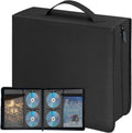 CD DVD Blu-ray Storage Binder with Handles, PU Leather Corver | Holds 200 Discs + 100 Booklet Pockets, for DVD/Blu-ray/Music CDs/Audio Disks, Portable Organizer