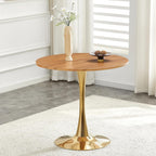 Round Dining Table for Small Space,32" Tulip Tables with Gold Metal Pedestal Base,Bistro Table for 2/3/4 People for Office,Apartment,Kitchen,Break Room(Only Table)