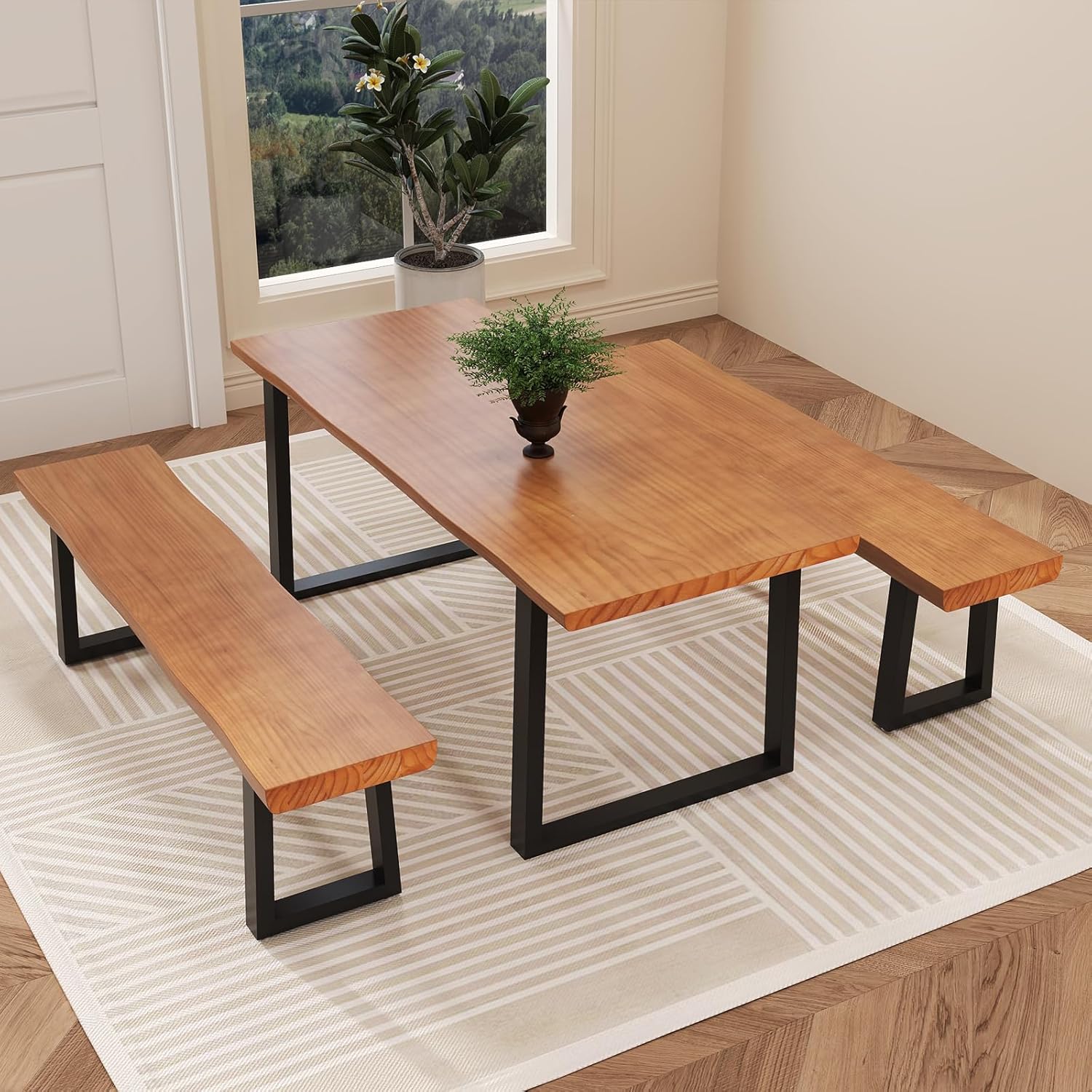 Solid Wood Top Bench with Metal Legs Durable Long Bench for Home Office Living Room Dining Room Versatile Multi Size Options Perfect Chair Stool Dining Chair (Light brown bench, 78.74in)