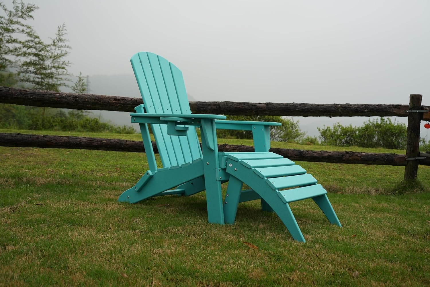nevilywood HDPE Folding Ottoman - Adirondack Chair Footrest – Weather Resistant, Wood-Grain, Low-Maintenance-, Garden Patio Porch – Green