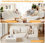 Couch 70 inch, 3 Seater Couch with Pull Out Bed, Loveseat Oversize Beige Futon Couch Floor Bed with 5 Pillows for Living Room Bedroom Lounge Small Space