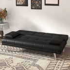 67"Modern Futon Sofa Bed,Convertible 3 in 1 Sleeper Bed Couches with Adjustable Backrest,Cup Holders,Comfy PU Leather Recliner Sofa Loveseat with Chrome Legs for Small Home Living Room (Black)