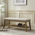VKNOW Entryway Bench, 44.4" Upholstered Shoe Storage Bench for Entryway & Bedroom, Shoe Bench with Rubberwood Legs, Modern End of Bed Storage Bench for Living Room and Hallway, Brown